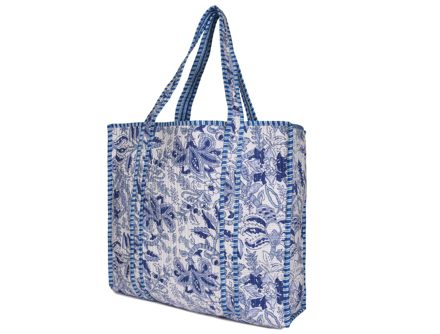 Quilted Cotton Tote Bags - Navy