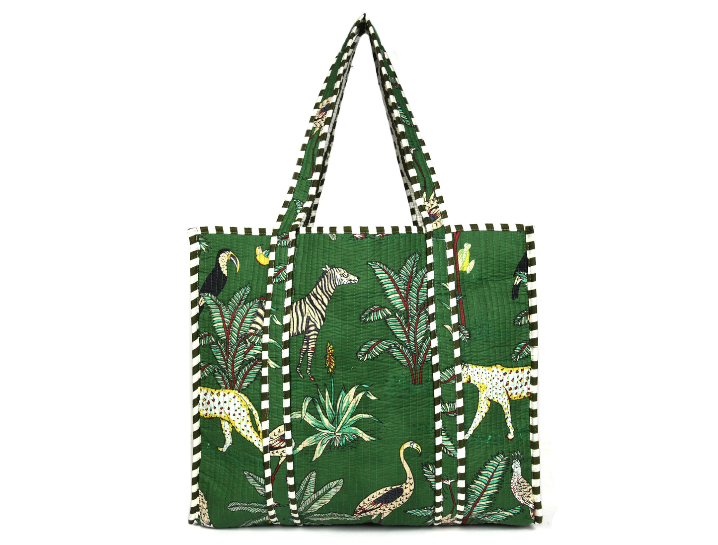 Quilted Safari Cotton Cloth Tote Bag - Green