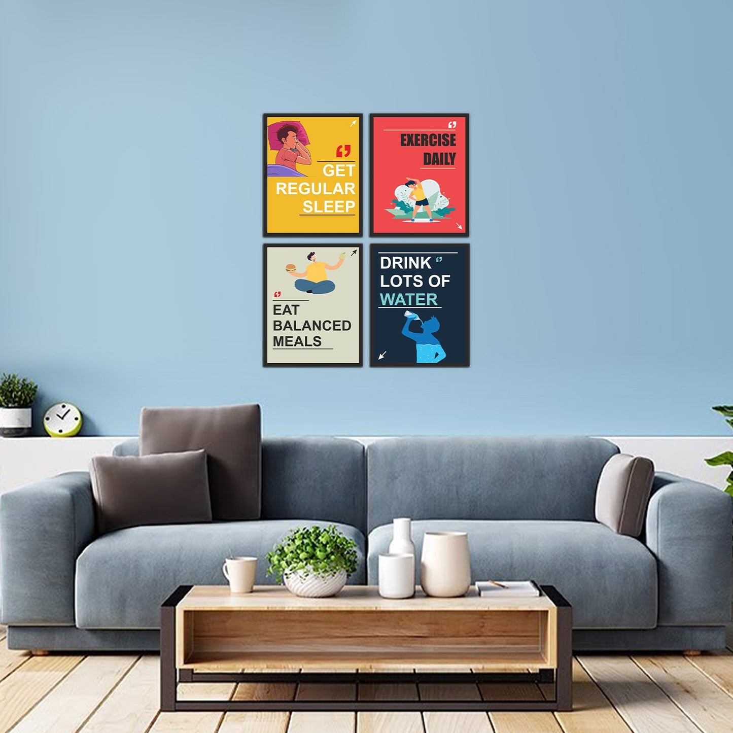 Daily Routine with Beautiful Motivation Set of 4 Wall Frames