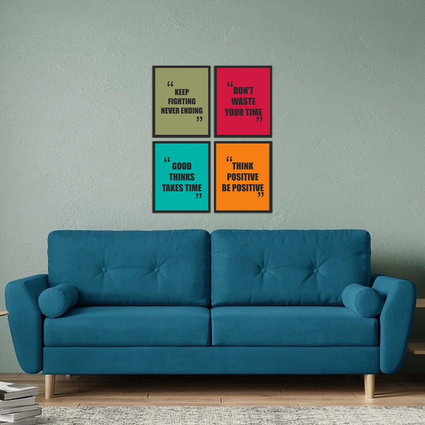 Think Positive Be Positive with Positive Vibes Quotes Set of 4 Wall Frames