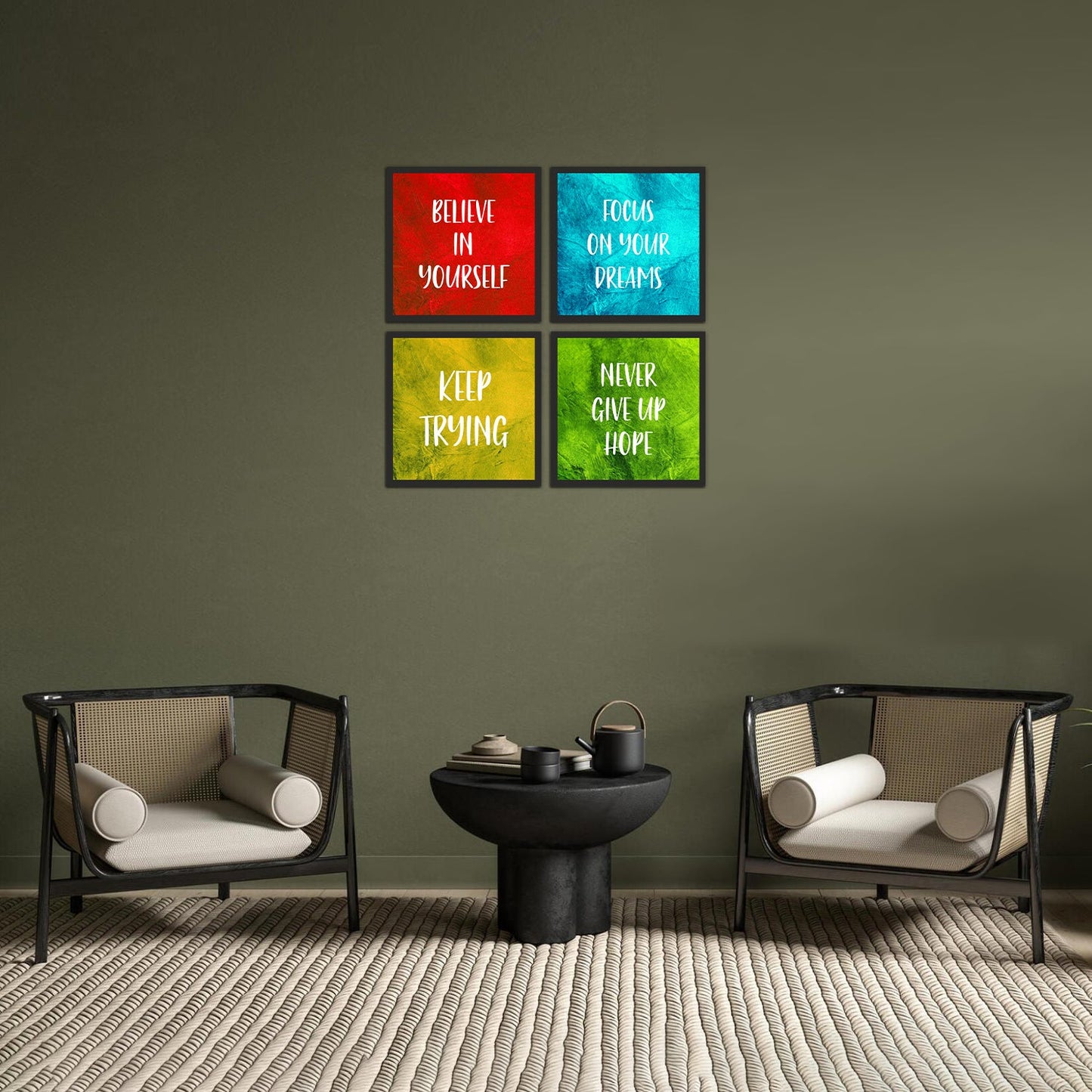 Focus on Your Dreams Quote Premium Wall Frame Set of 4