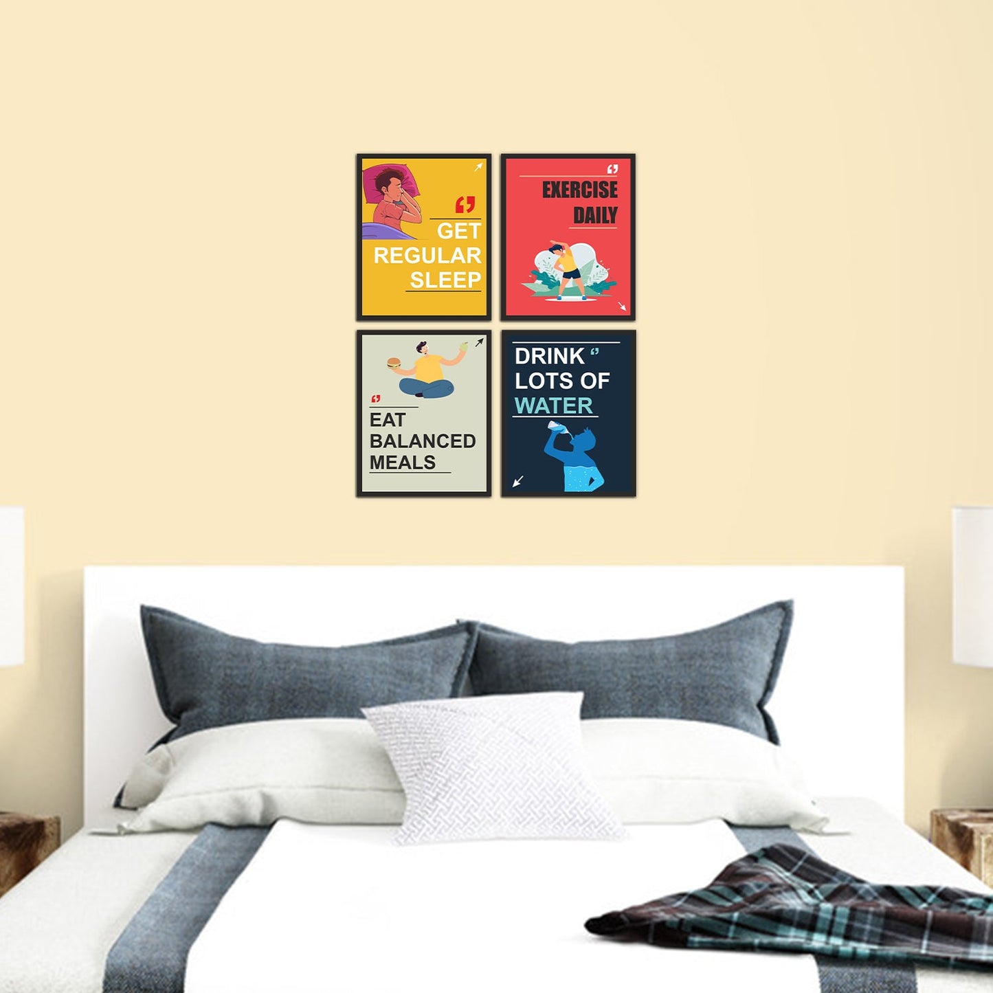 Daily Routine with Beautiful Motivation Set of 4 Wall Frames