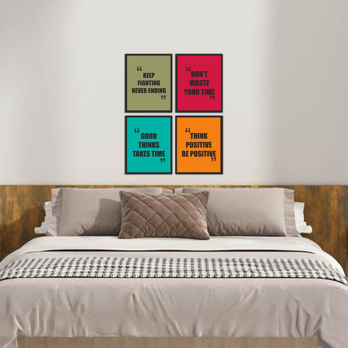 Think Positive Be Positive with Positive Vibes Quotes Set of 4 Wall Frames