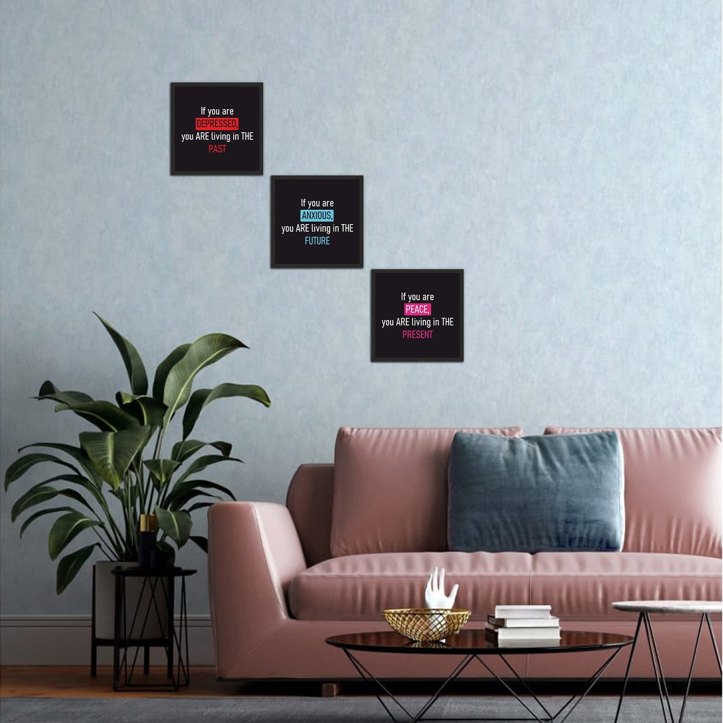 Depressed, Anxious and Peace Motivational Wall Frames Set of 3