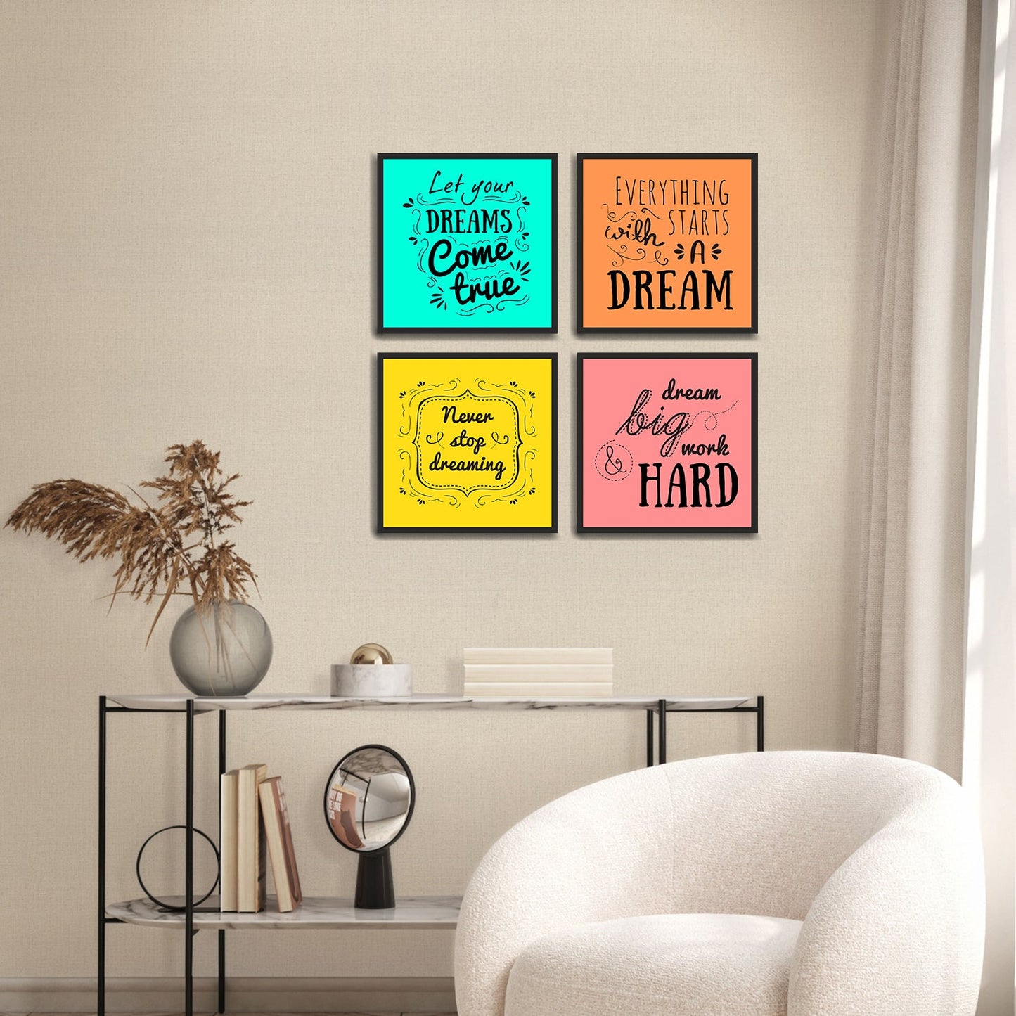 Dream Come True Quotes Premium Set 4 Wall Frames