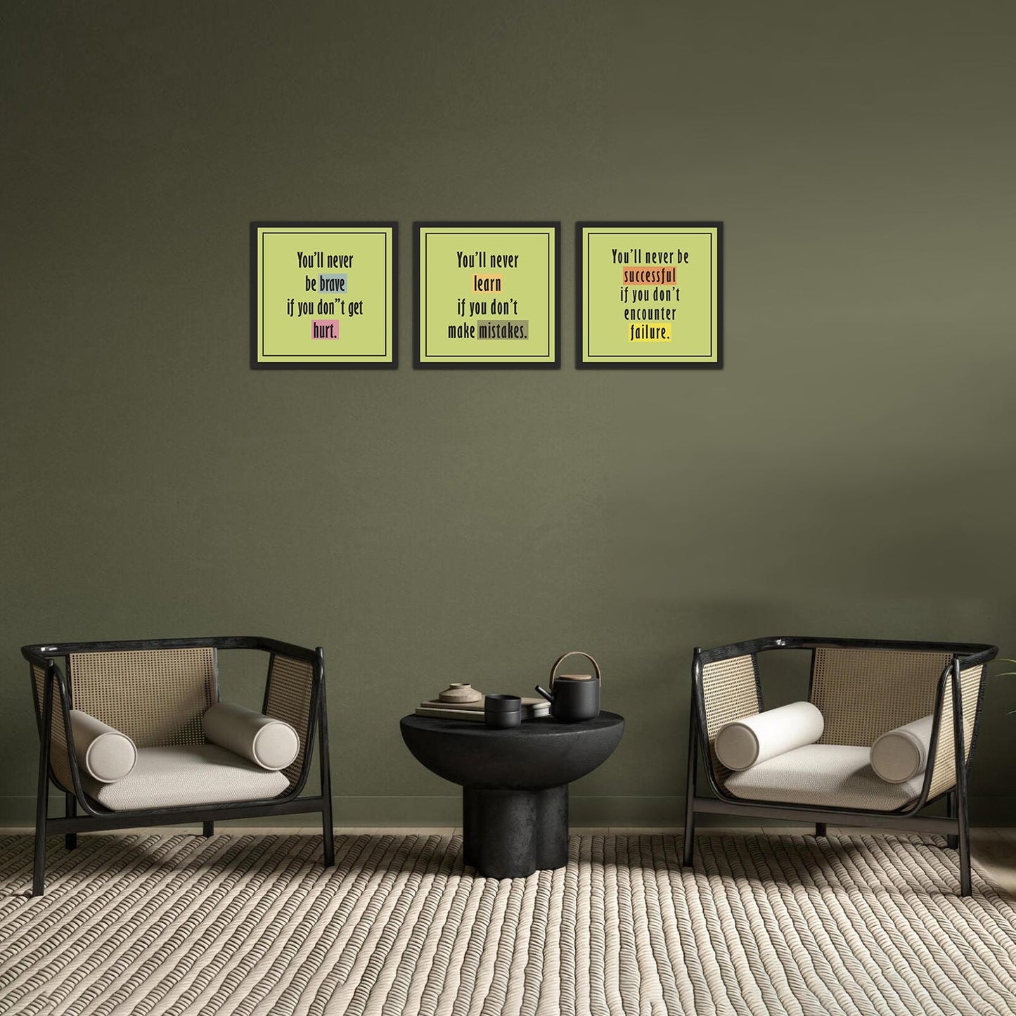 Success and Failure Motivational Quotes Wall Hanging Frame Set of 3