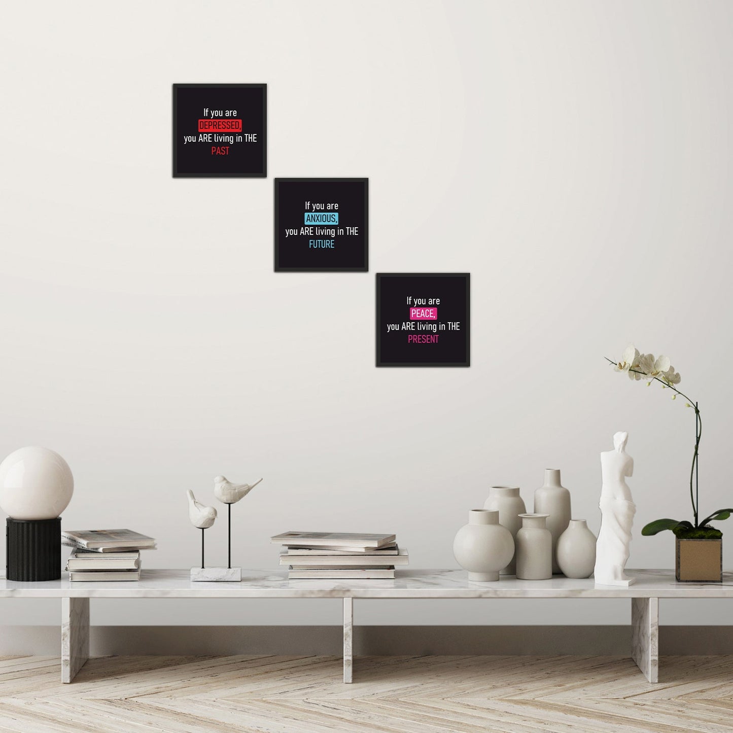 Depressed, Anxious and Peace Motivational Wall Frames Set of 3