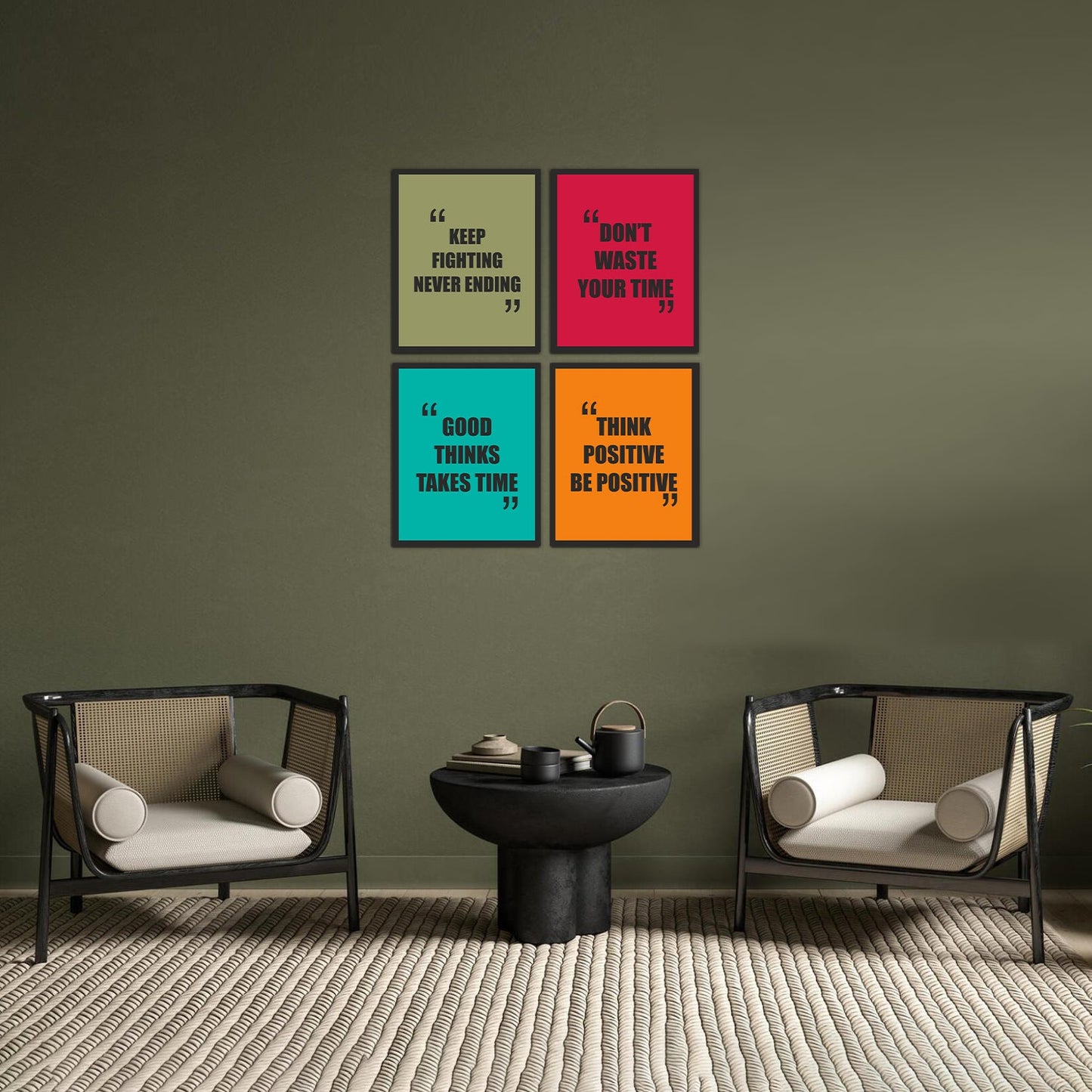 Think Positive Be Positive with Positive Vibes Quotes Set of 4 Wall Frames