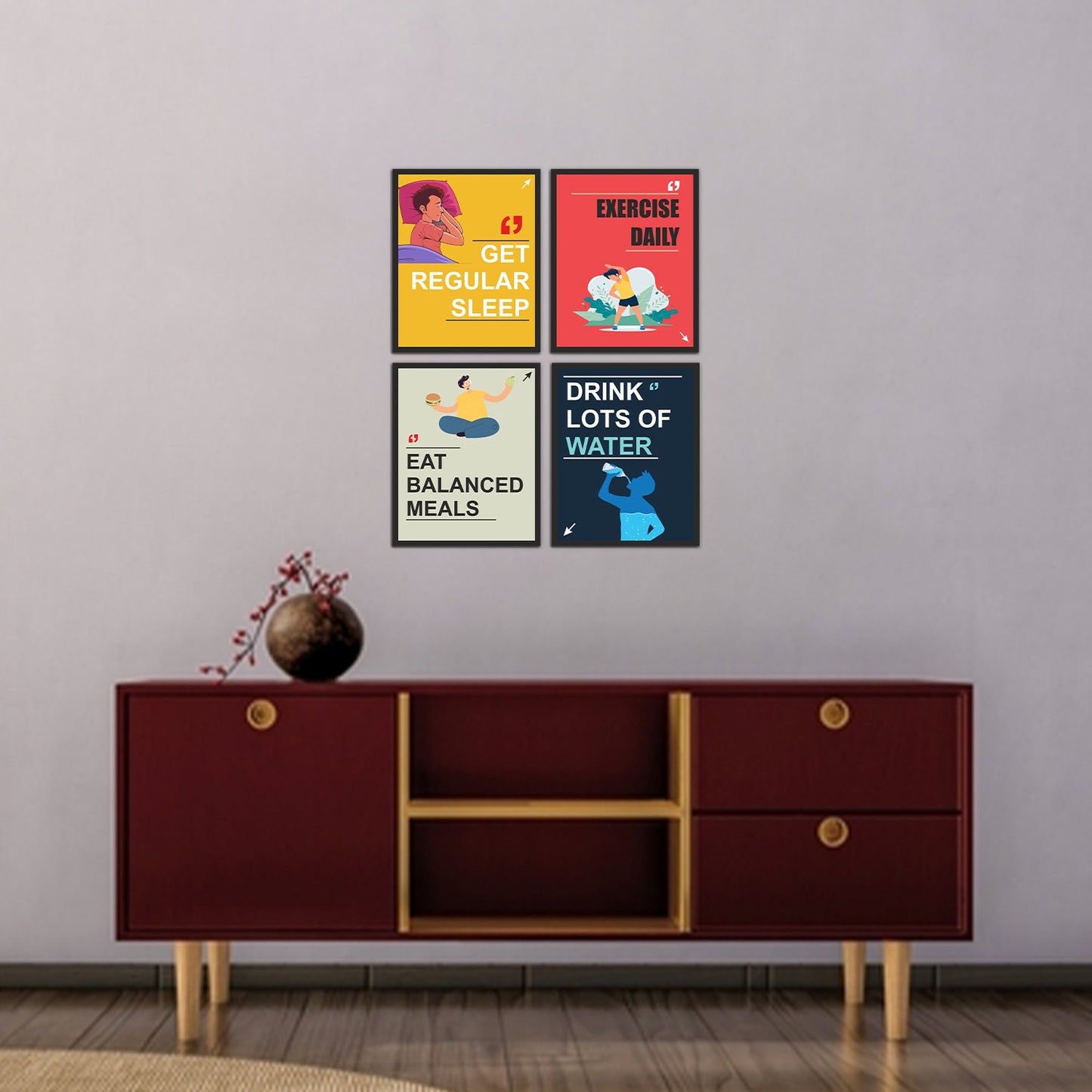 Daily Routine with Beautiful Motivation Set of 4 Wall Frames
