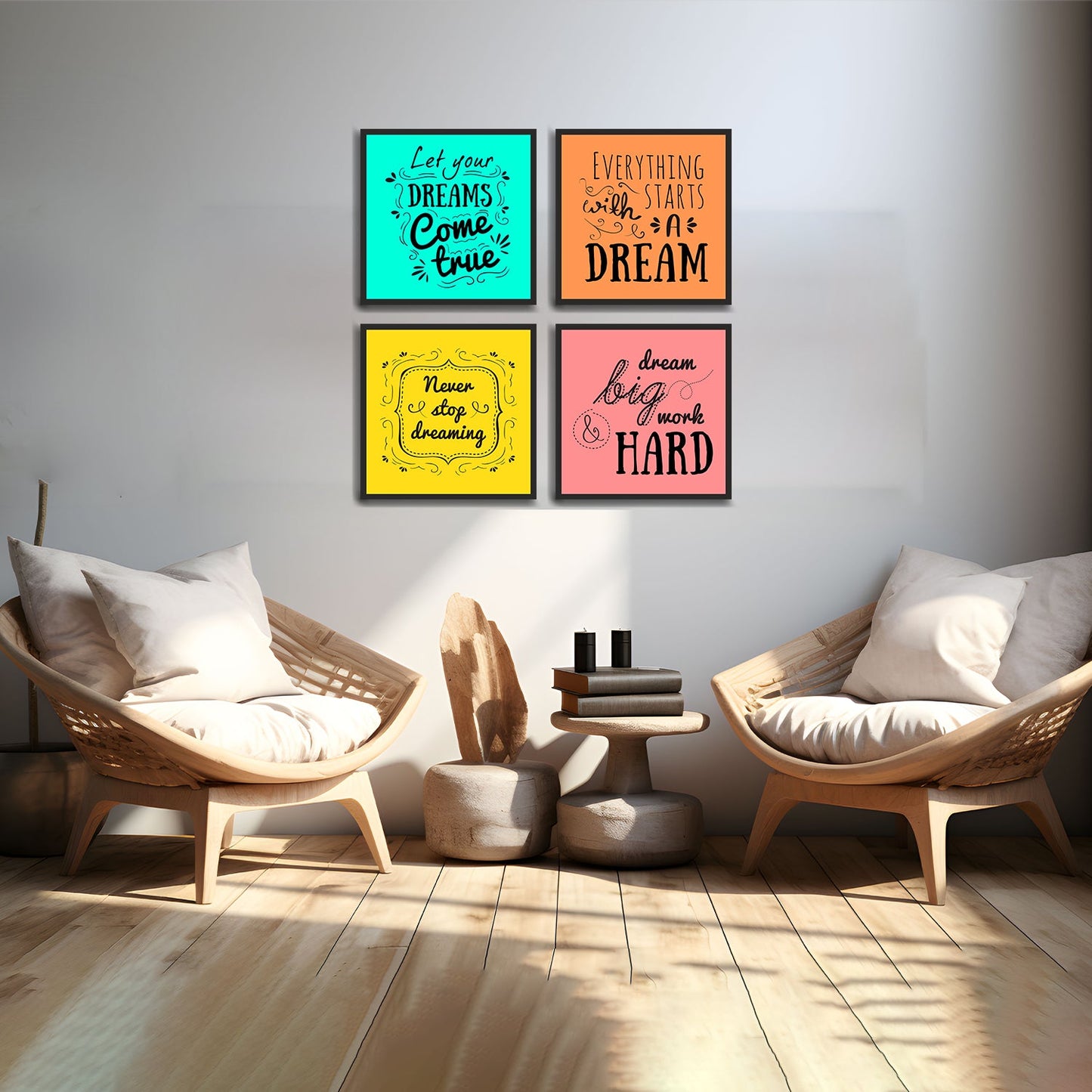 Dream Come True Quotes Premium Set 4 Wall Frames