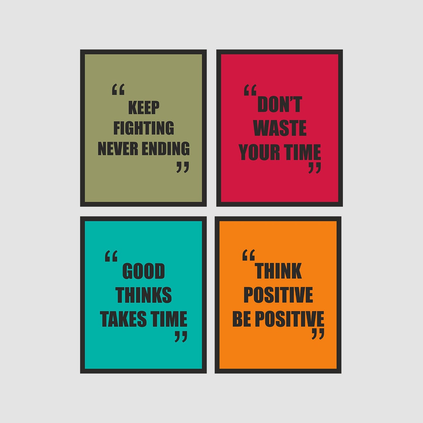 Think Positive Be Positive with Positive Vibes Quotes Set of 4 Wall Frames