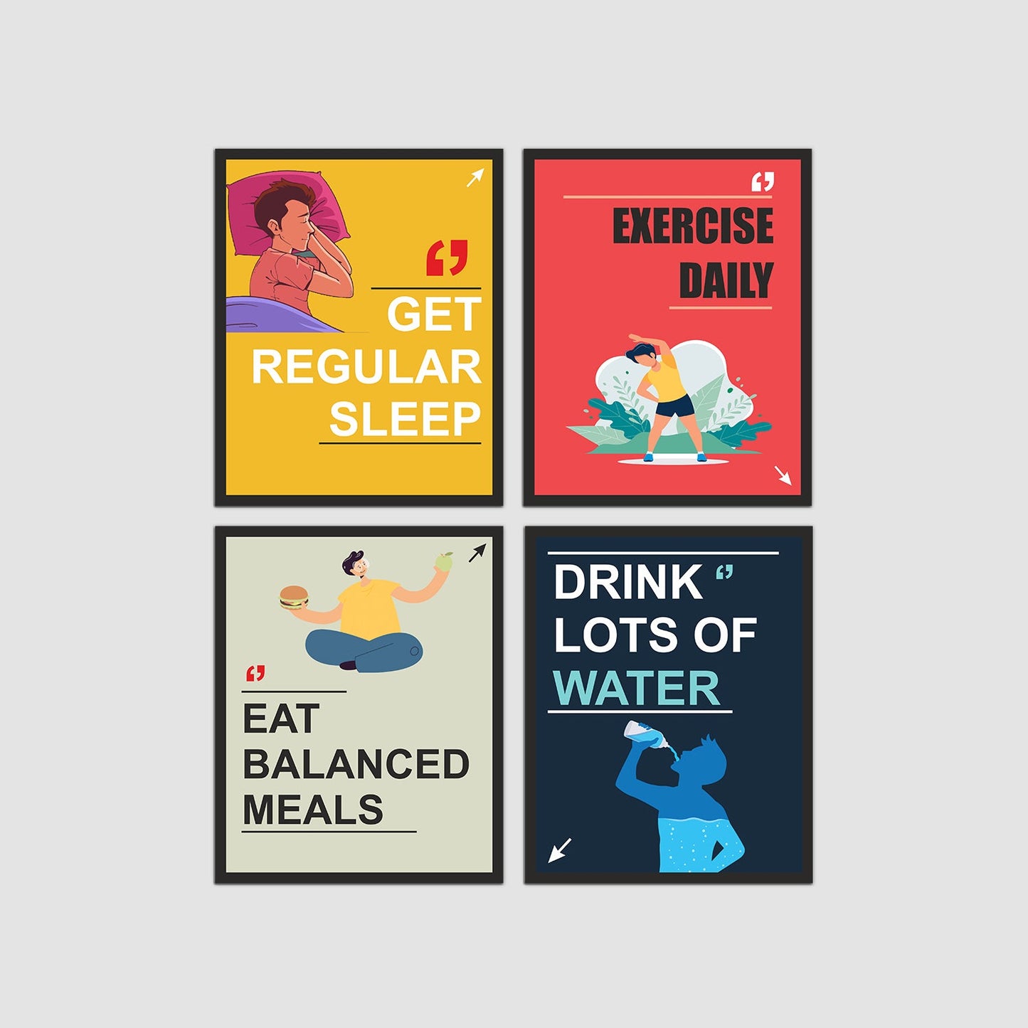 Daily Routine with Beautiful Motivation Set of 4 Wall Frames