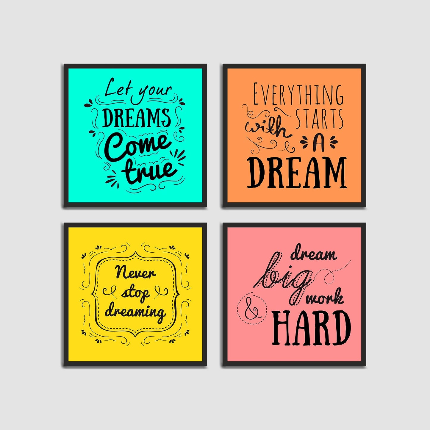 Dream Come True Quotes Premium Set 4 Wall Frames