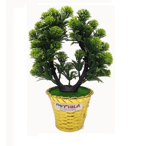 Artificial Plants Potted Fake Mini Green Namaste plant in Golden Plastic Pot for Outdoor and Indoor Home Desk Décor