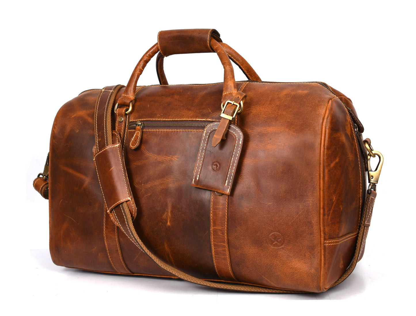 Taranto Leather Weekender Bag - Caramel Brown
