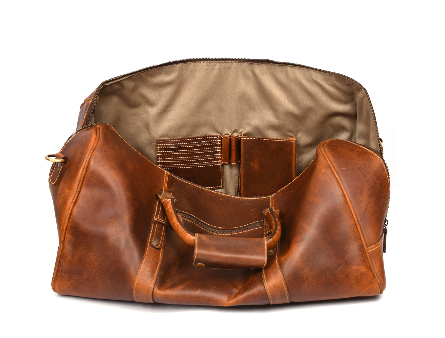 Taranto Leather Weekender Bag - Caramel Brown