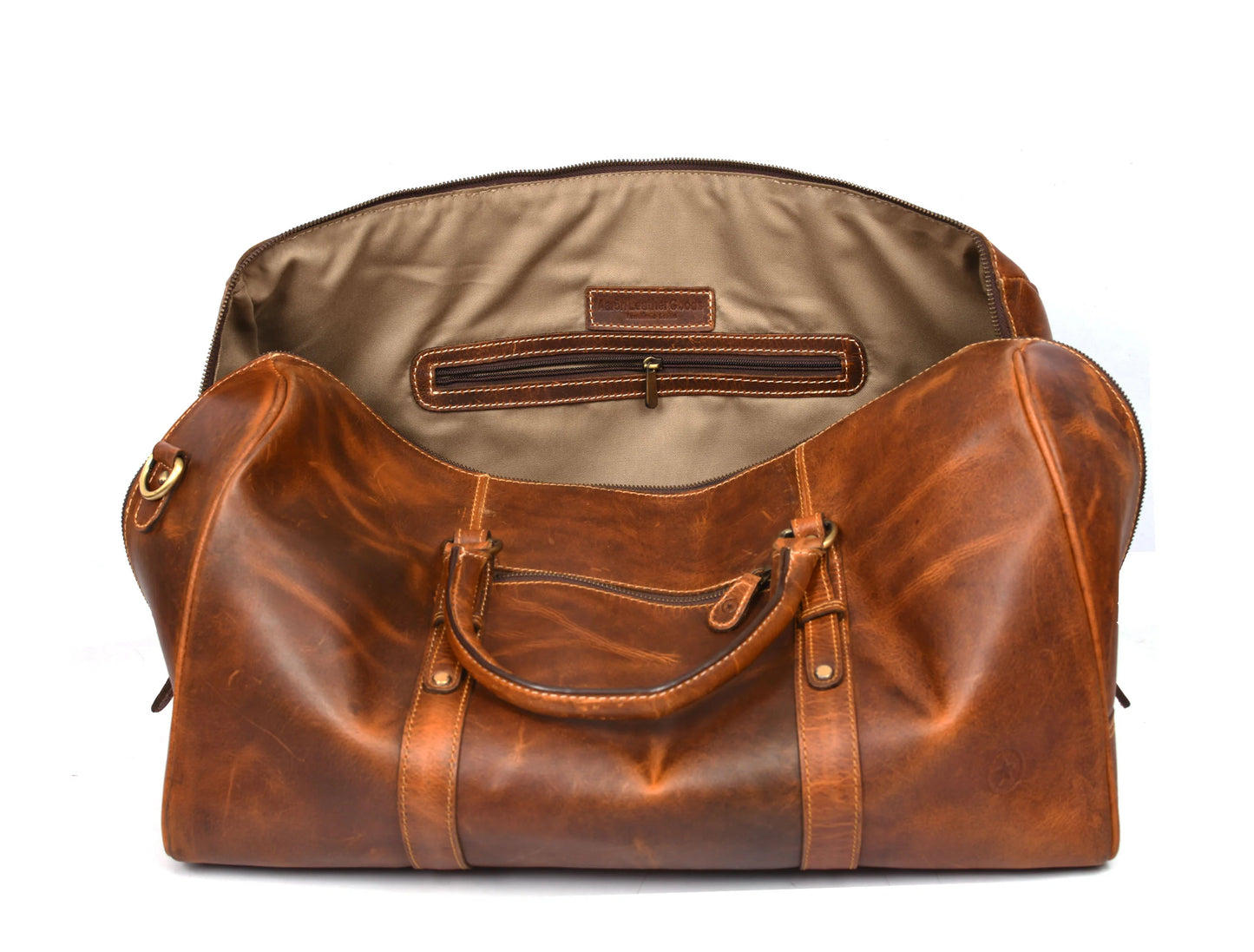 Taranto Leather Weekender Bag - Caramel Brown