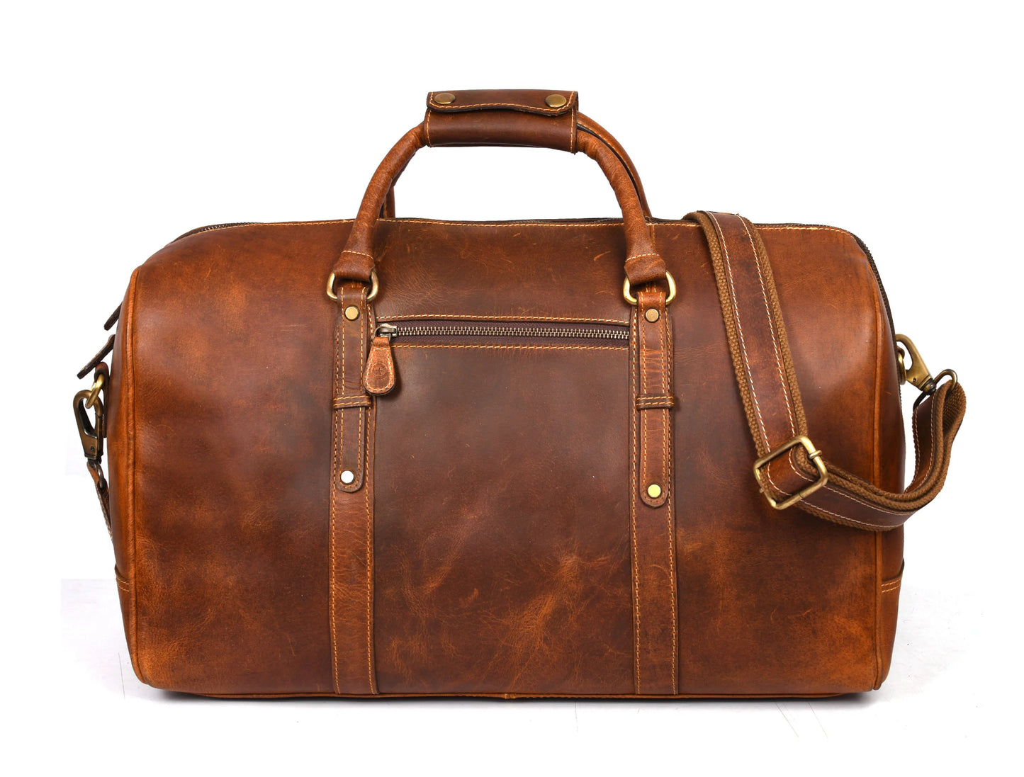 Taranto Leather Weekender Bag - Caramel Brown