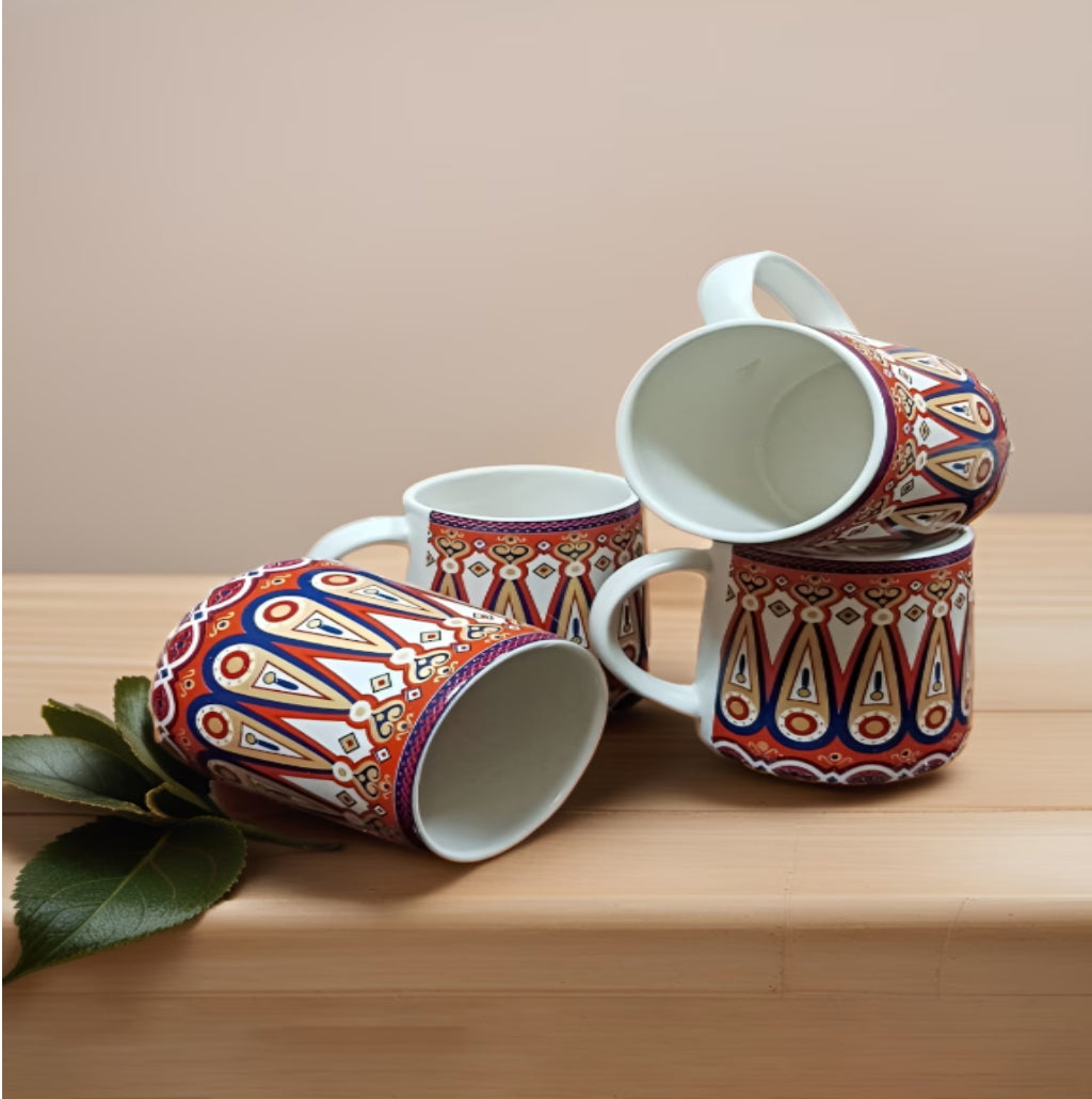 MITHILA HANDICRAFTS Shine Coffee Mug Ceramic Tea Mugs, Microwave Safe Coffee Mugs,Ceramic Tea Cups (280 ml Each) Set of 4 (Royel)