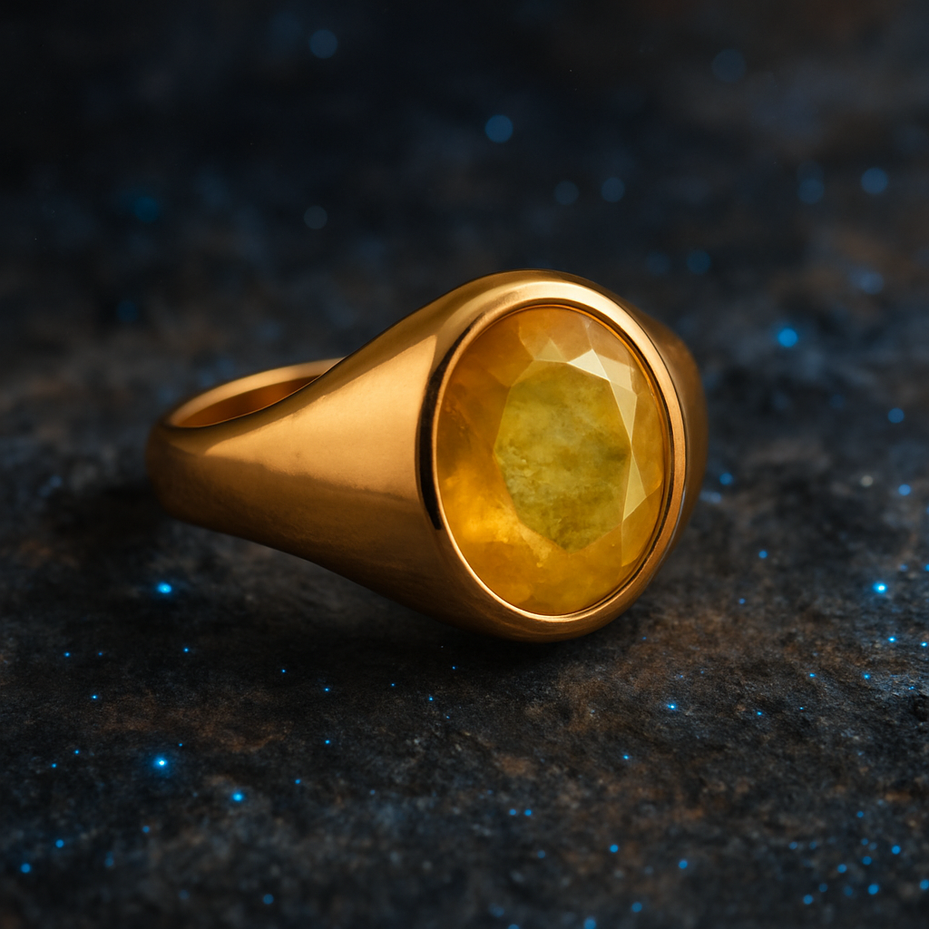 Yellow Sapphire Panchdhatu Ring | Lab Certified | Adjustable