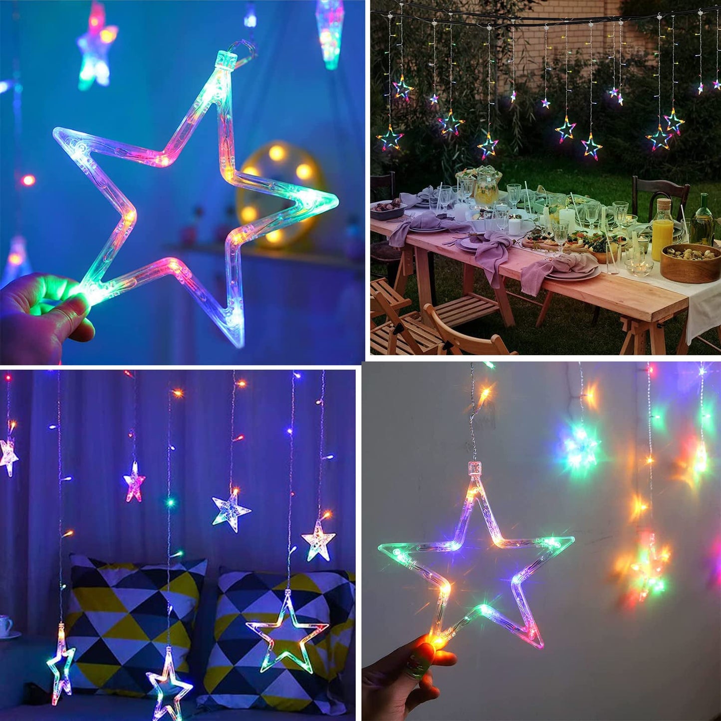 12 Stars LED Curtain String Lights with 8 Flashing Modes for Home Decoration, Diwali & Wedding LED Christmas Light Indoor and Outdoor Light ,Festival Decoration (Multicolor / With Box)