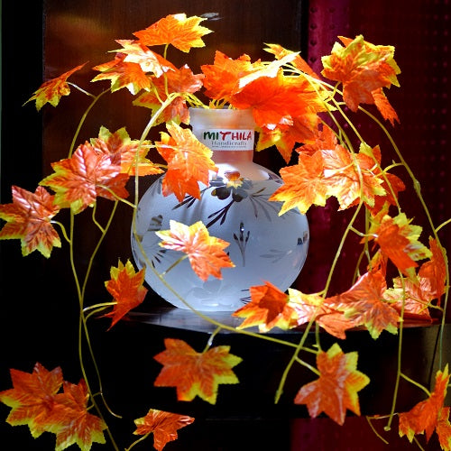 ROUND GLASS VASE WITH ARTIFICIAL MAPLE PLANT-LARGE