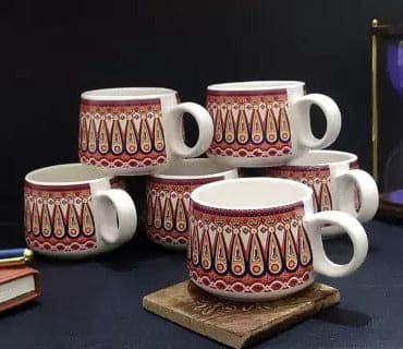 HANDICRAFTS Ceramic Tea Cup Set of 6 (120 Milliliter Each)