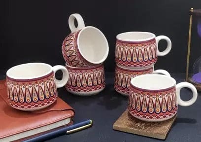 HANDICRAFTS Ceramic Tea Cup Set of 6 (120 Milliliter Each)