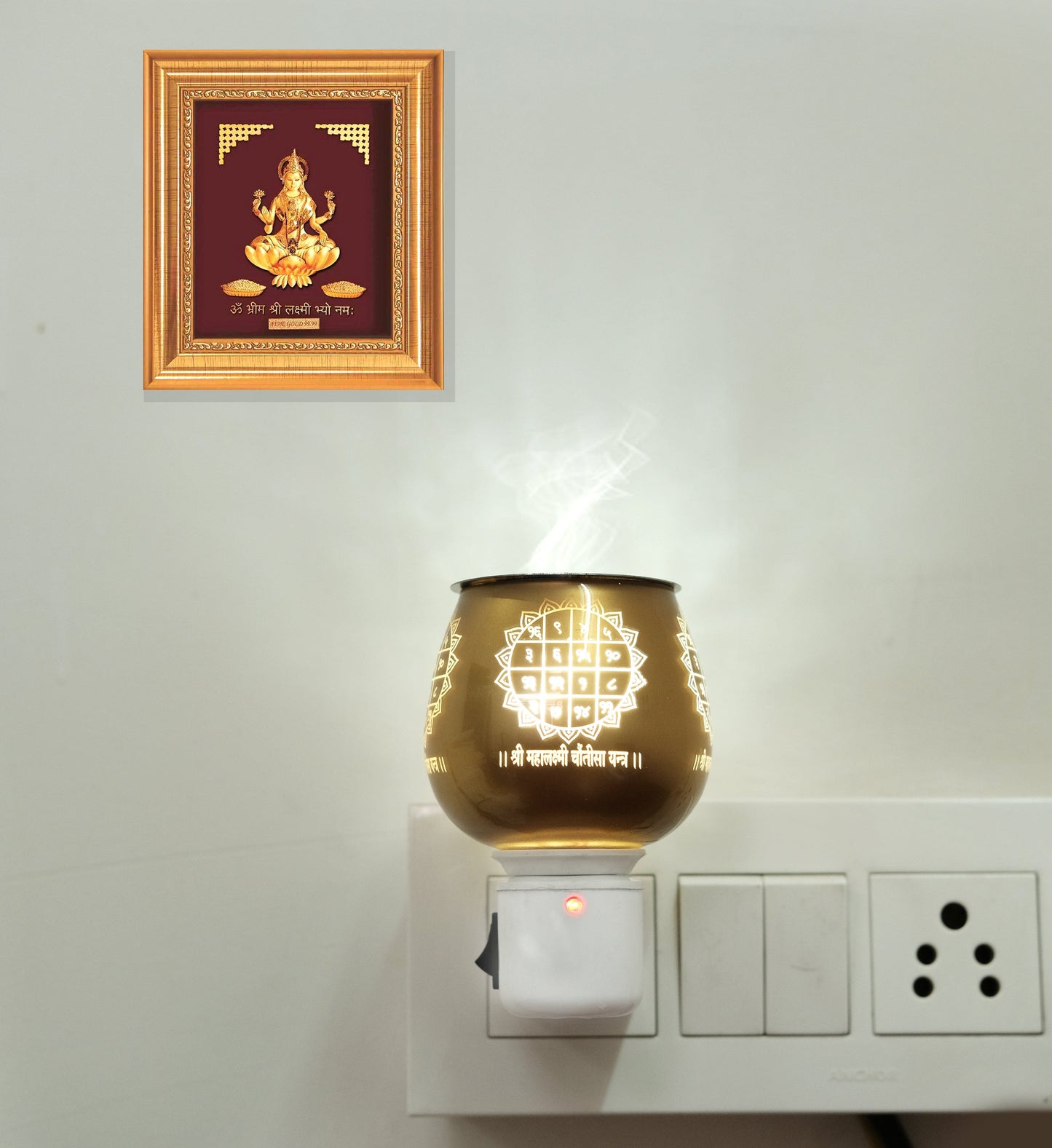 Maha Laxmi Yantra Aroma Burner Set (Electric Burner)- with four different fragrant oil (5ml)