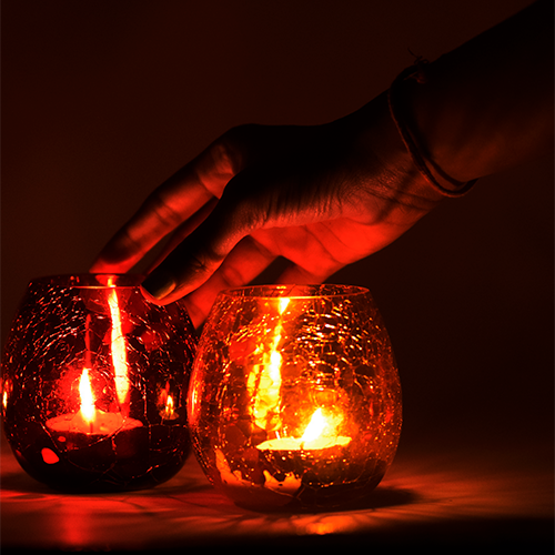 Votive Glass Mercury Tealight Candle Holders - Set of 2/4 tealights- Diwali Decoration Items for Home (Glass, Round)- red and yellow - Diwali Décor