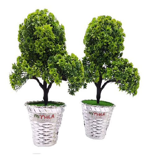 Interior Home Decor Artificial Plant Set of 2 with Plastic Pot and Cute for Home, Office, Garden Decoration