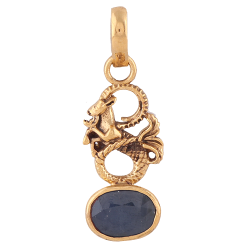 Blue Shappire/Neelam Pendant Panchdhatu with chain Lab Certified Natural Gemstone Pendant for Men and Women