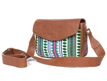 Mexico Jacquard & Leather Saddlebag Crossbody - Tan