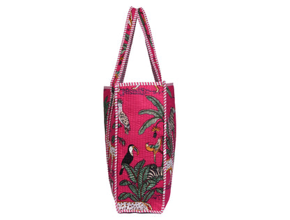 Quilted Safari Cotton Cloth Tote Bag - Bright Pink