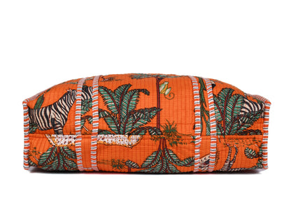 Quilted Safari Cotton Cloth Tote Bag - Bright Orange