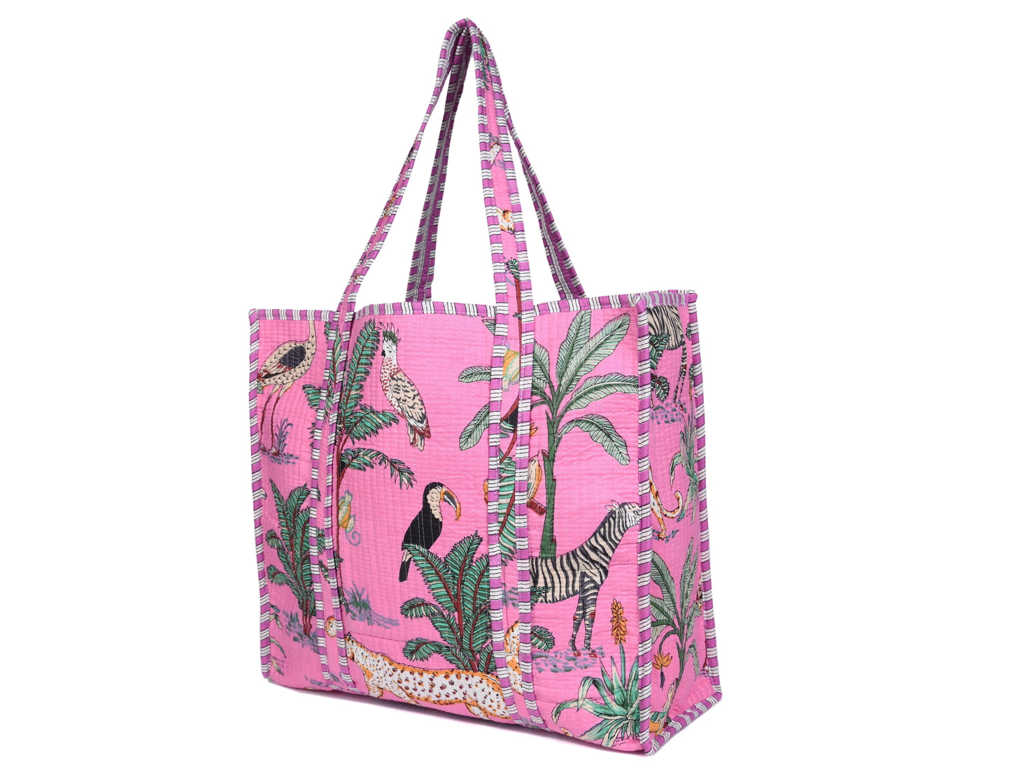 Quilted Safari Cotton Cloth Tote Bag - Light Pink