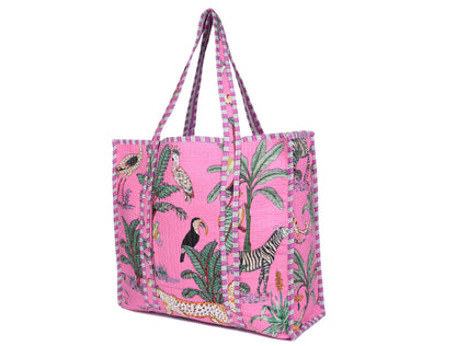 Quilted Safari Cotton Cloth Tote Bag - Light Pink