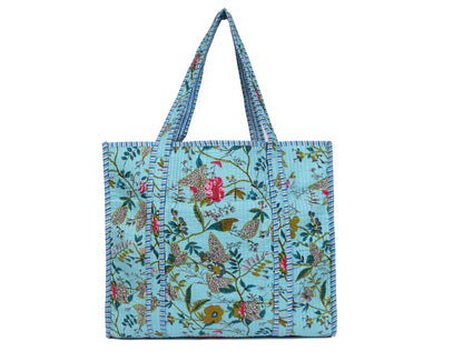 Quilted Cotton Tote Bags - Turquoise