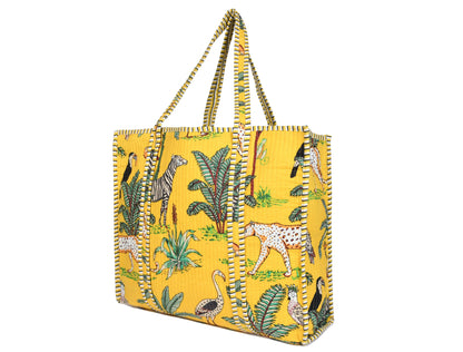 Quilted Safari Cotton Cloth Tote Bag - Bright Yellow