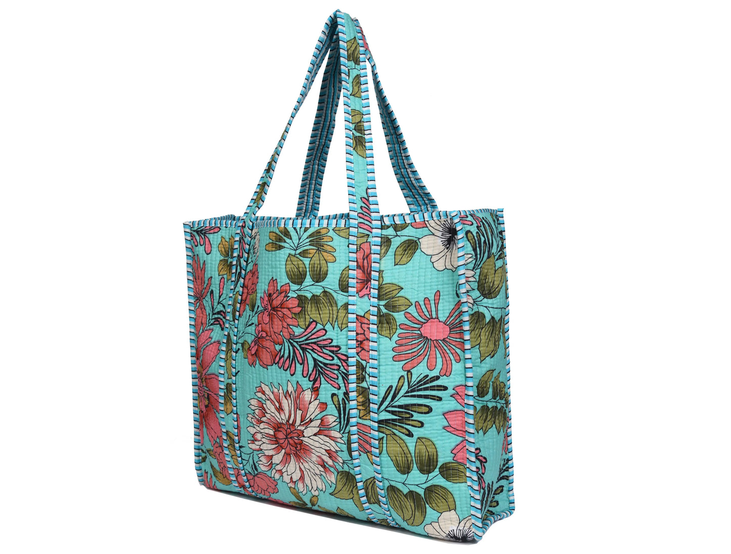 Quilted Cotton Tote Bags - Pink Flower