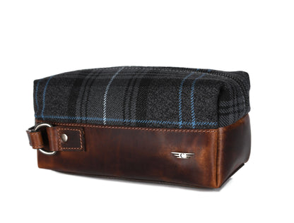 Stylish Leather and Plaid Toiletry Bag