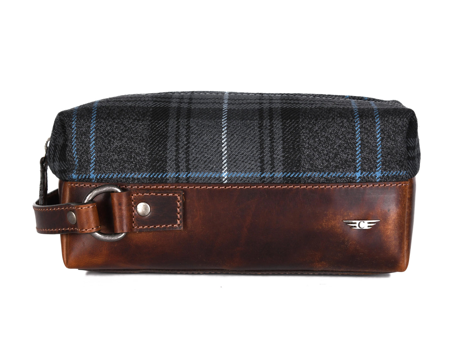 Stylish Leather and Plaid Toiletry Bag