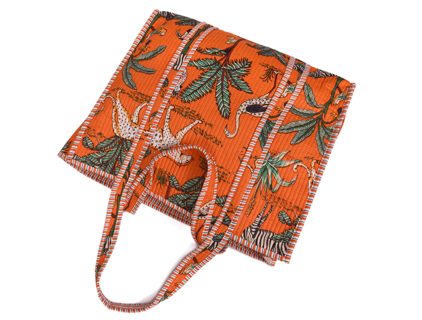 Quilted Safari Cotton Cloth Tote Bag - Bright Orange