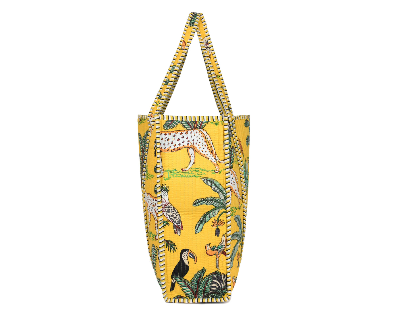 Quilted Safari Cotton Cloth Tote Bag - Bright Yellow