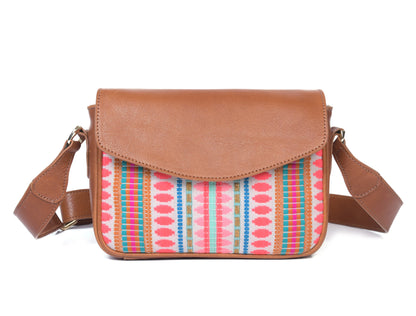 Mexico Jacquard & Leather Saddlebag Crossbody - Tan