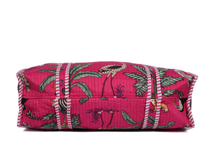 Quilted Safari Cotton Cloth Tote Bag - Bright Pink