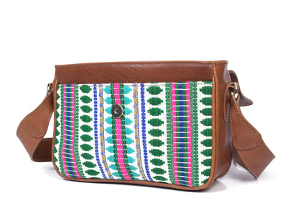 Mexico Jacquard & Leather Saddlebag Crossbody - Tan