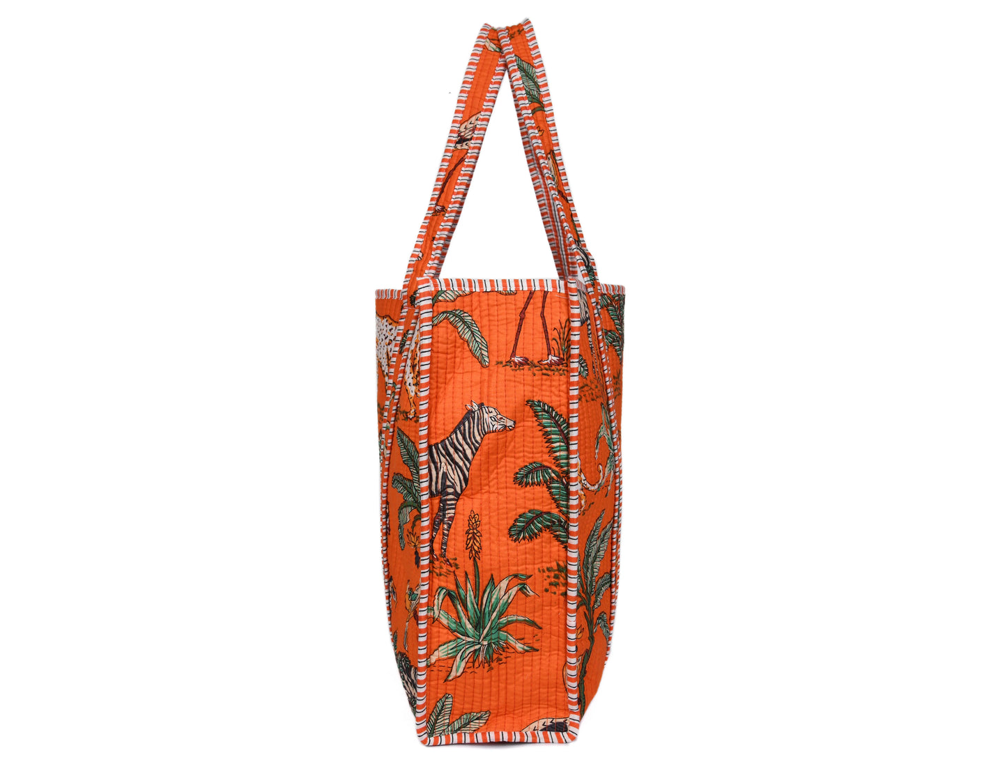 Quilted Safari Cotton Cloth Tote Bag - Bright Orange