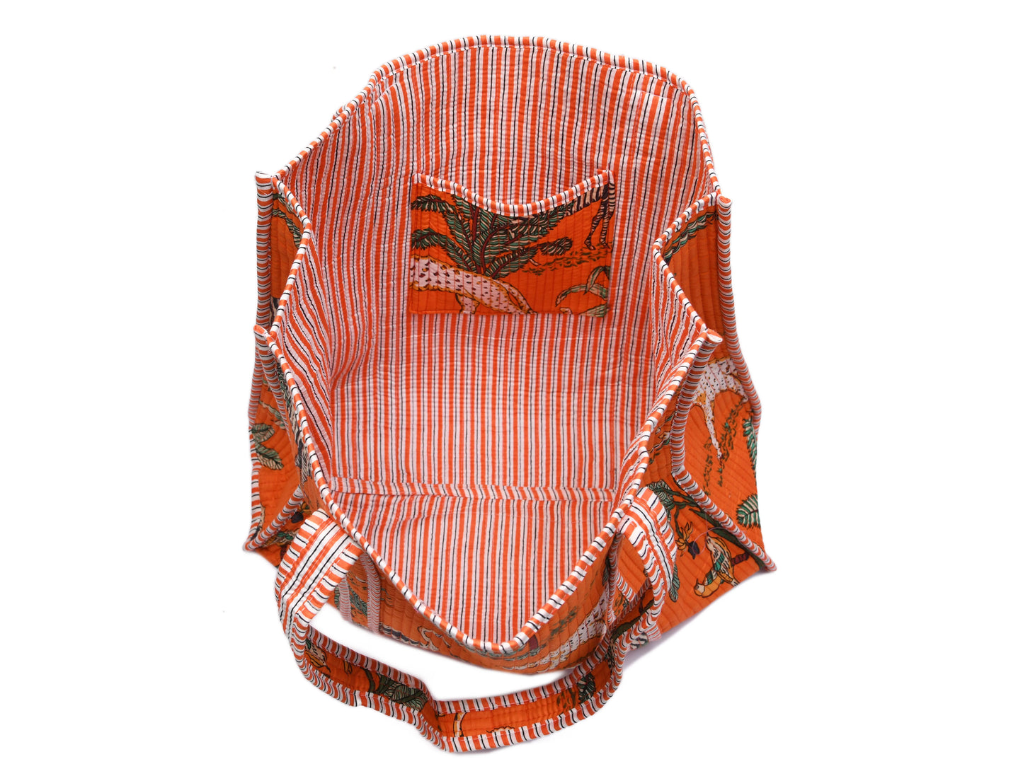 Quilted Safari Cotton Cloth Tote Bag - Bright Orange