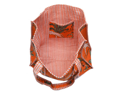 Quilted Safari Cotton Cloth Tote Bag - Bright Orange